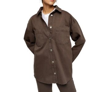 Topshop Denim Shirt Jacket Shaket Raw Hem Size 14